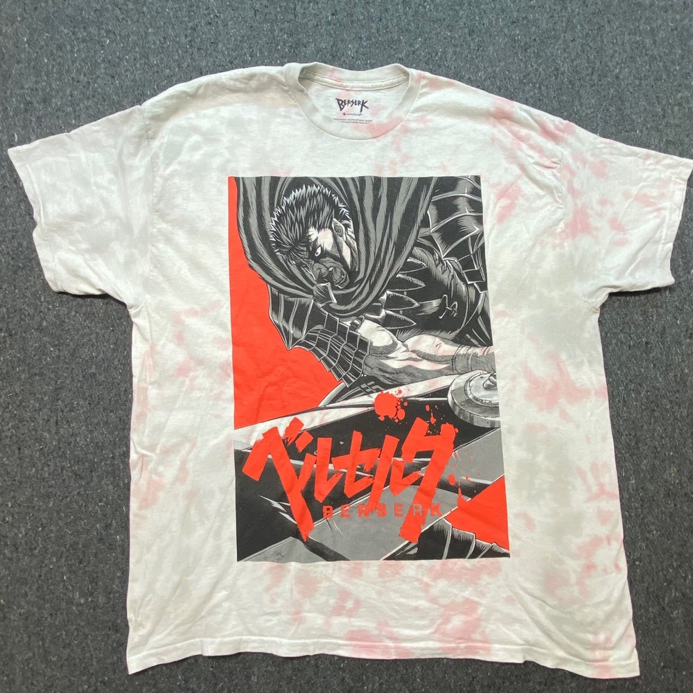 Berserk Graphic T Shirt XL Mens White Pink Tie Dye Guts Anime Manga Crunchyroll‎